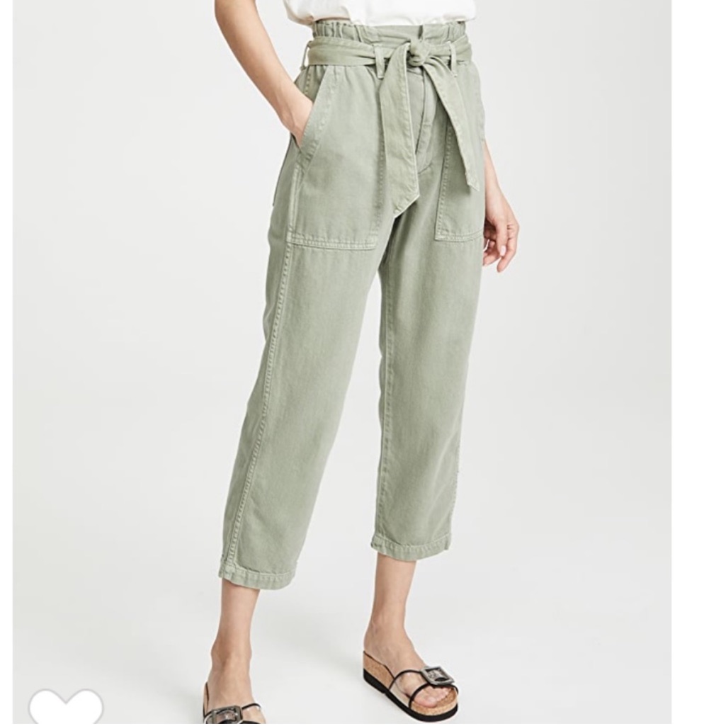Amo Relaxed Fit Paper Bag Pant Belted Surplus Green Twill Sz 28